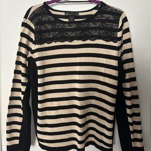 Lane Bryant Black and Cream Striped Lace Top
